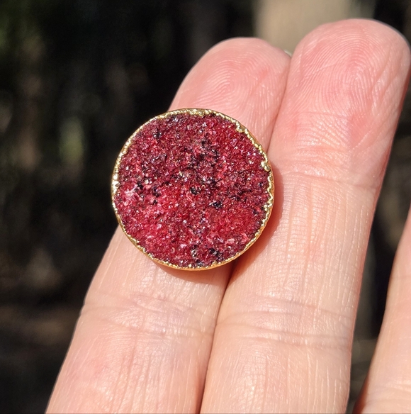 Red ruby drutzy & gold ring Adjustable Size - Picture 6 of 12